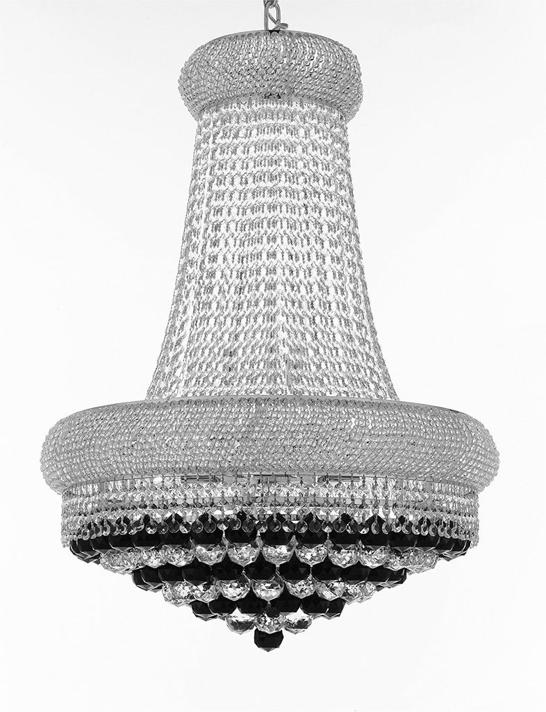 French Empire Crystal Chandelier H32" X W24" Dressed with Jet Black Crystal Balls - Good for Dining Room, Foyer, Entryway, Family Room and More - F93-B95/CS/542/15