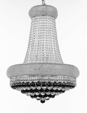 Swarovski Crystal Trimmed French Empire Crystal Chandeliers H32" X W24" Dressed with Jet Black Crystal Balls - Good for Dining Room, Foyer, Entryway, Family Room and More - F93-B95/CS/542/15SW