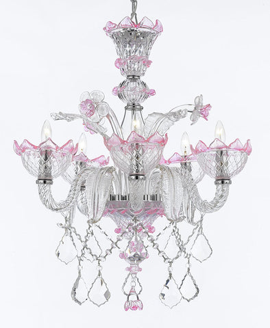 Pink Hand Blown Murano Venetian Style All Crystal Chandelier Chandeliers Lighting Great for Dining Room!Close out - Limited Availability - GB104-B12/PINK/700/5