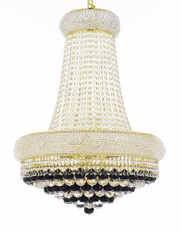 Swarovski Crystal Trimmed French Empire Crystal Chandelier Chandeliers H32" X W24" Dressed with Jet Black Crystal Balls - Good for Dining Room, Foyer, Entryway, Family Room and More - F93-B95/CG/542/15SW