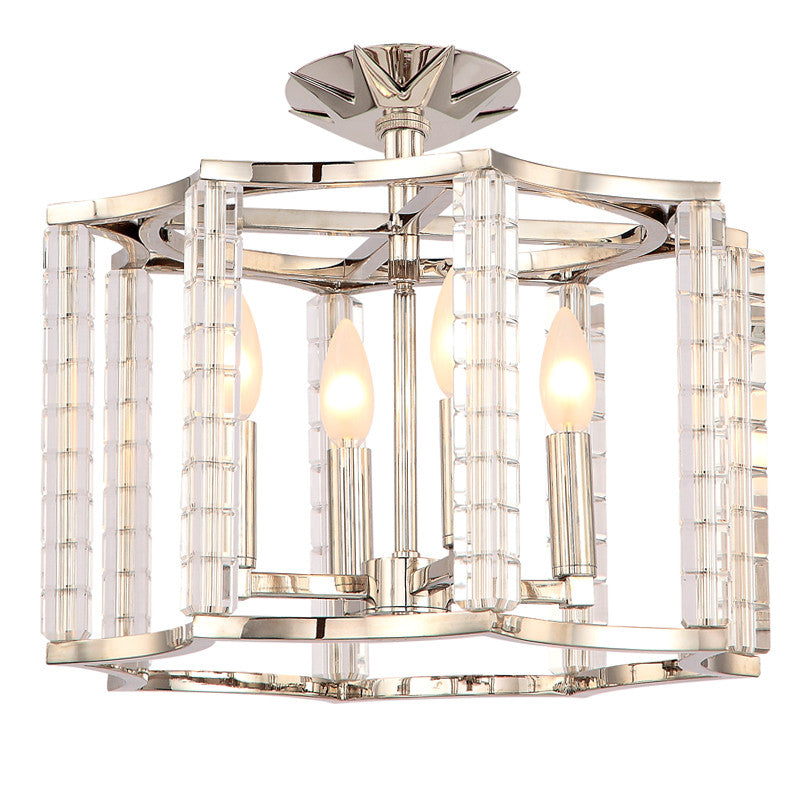 4 Light Polished Nickel Modern Ceiling Mount Draped In Crystal Cubes - C193-8854-PN_CEILING