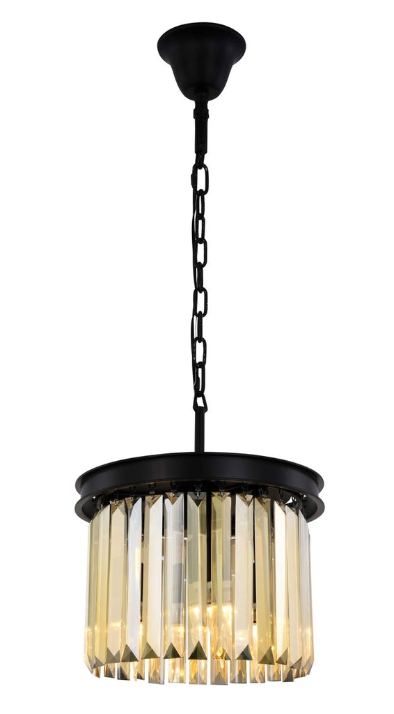 ZC121-1238D12MB-GT/RC - Urban Classic: Sydney 3 light Matte Black Pendant Golden Teak (Smoky) Royal Cut Crystal