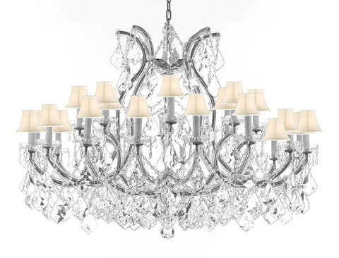 Crystal Chandelier Lighting Chandeliers H35" XW46" Great for The Foyer, Entry Way, Living Room, Family Room and More! w/White Shades - A83-B62/CS/WHITESHADES/2MT/24+1