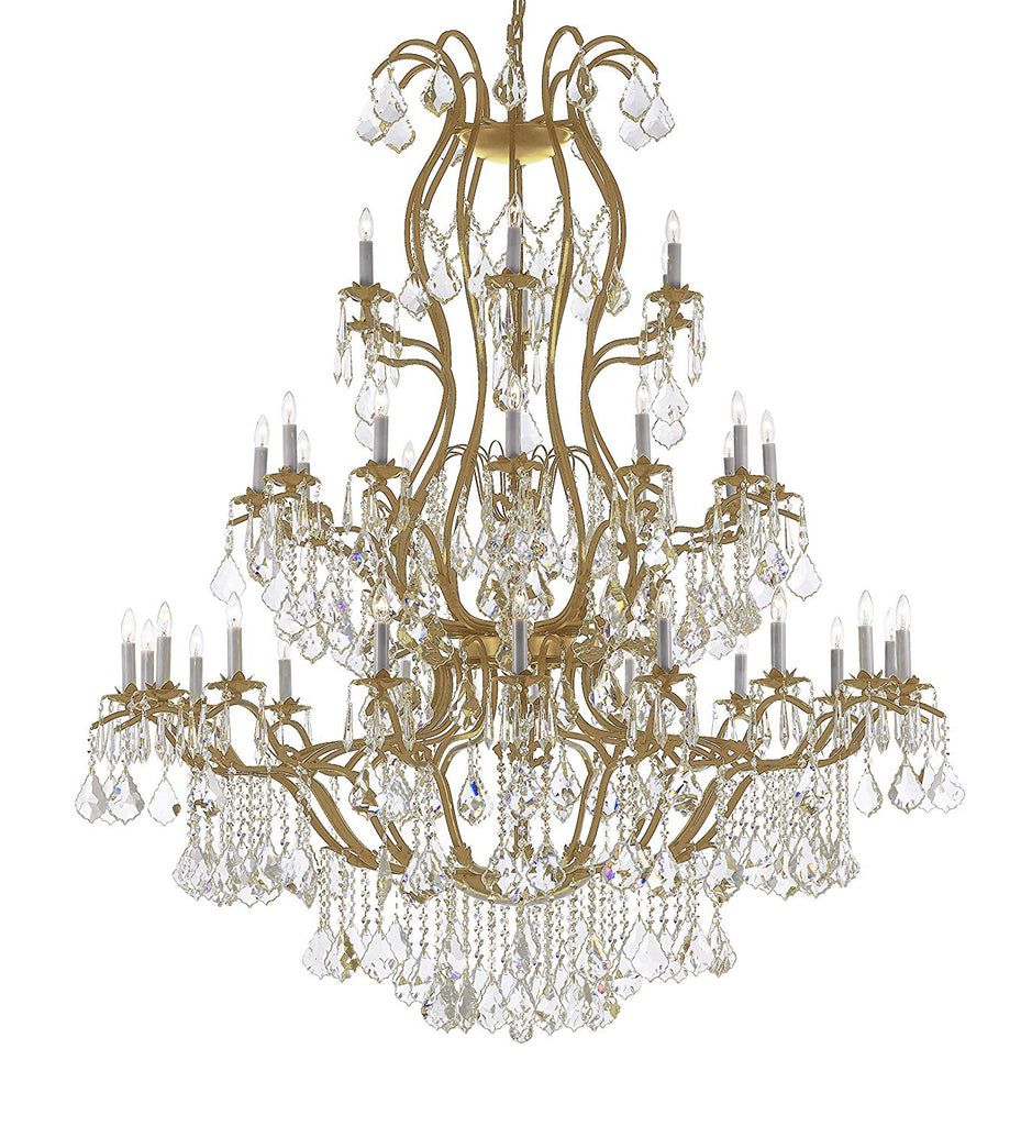 Chandelier Made with Swarovski Crystal! Large Foyer/Entryway Wrought Iron Chandelier Chandeliers Lighting with Crystal! H60" x W52" - A83-CG/3031/36+1SW