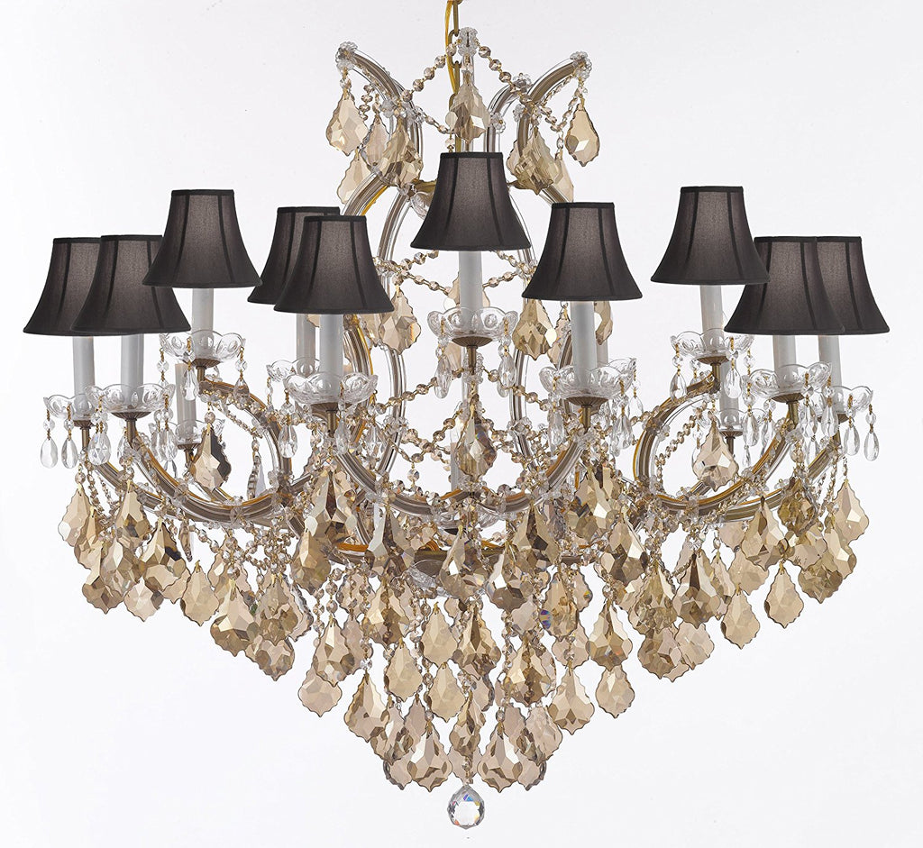 Maria Theresa Chandelier Crystal Lighting H38" X W37" W/ Golden Teak Crystal Good For Dining Room Entryway Living Room W/ Black Shades - A83-B2Goldenteak/Gold21510/15+1Blackshad