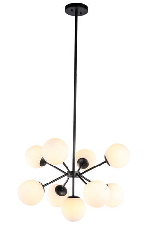 ZC121-LD5028D27BK - Living District: Jupiter 9 light Black and Frosted White glass pendant