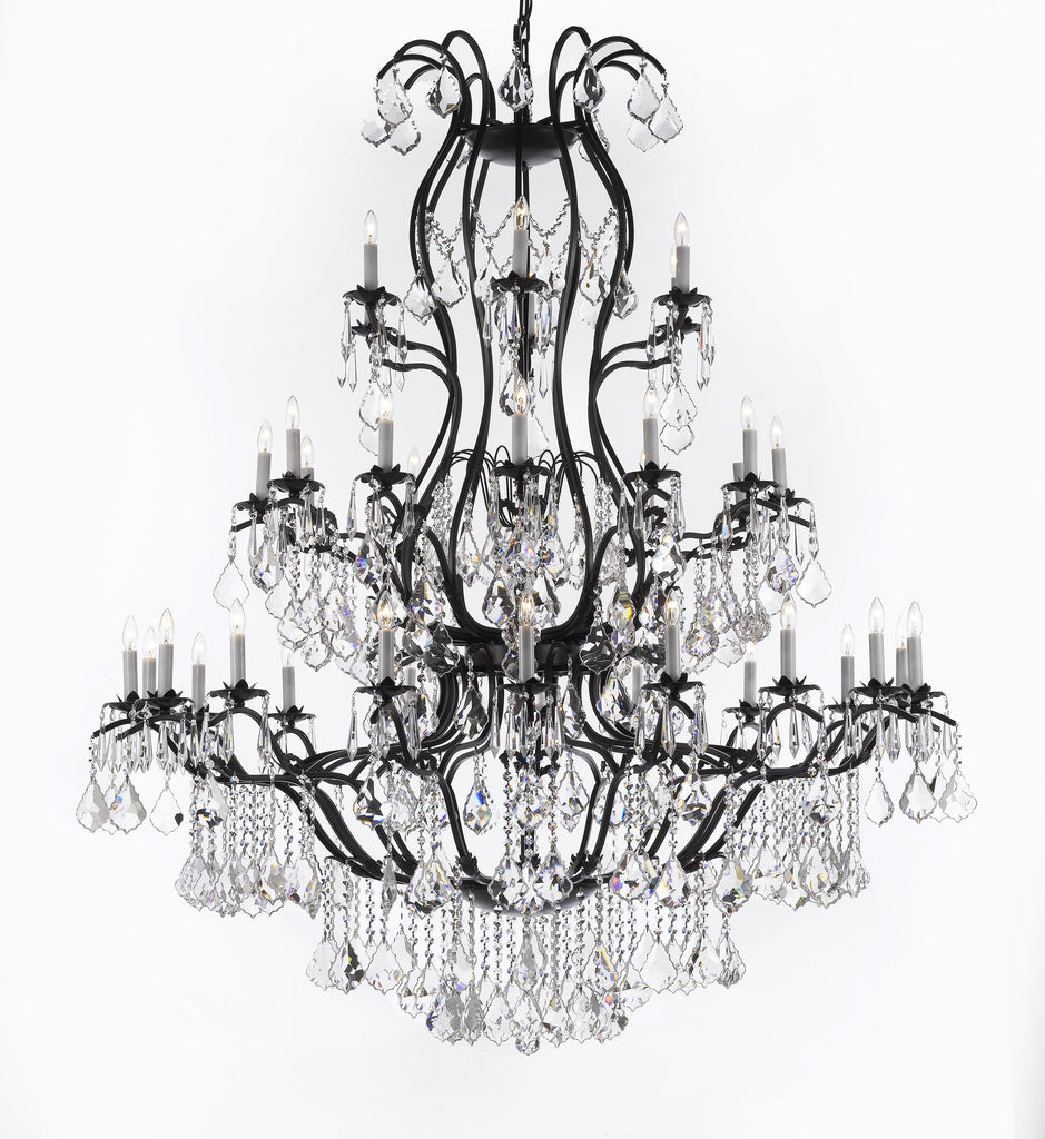 Swarovski Crystal Trimmed Chandelier Large Foyer / Entryway Wrought Iron Chandelier Lighting With Crystal H60" X W52" - A500-3031/36Sw