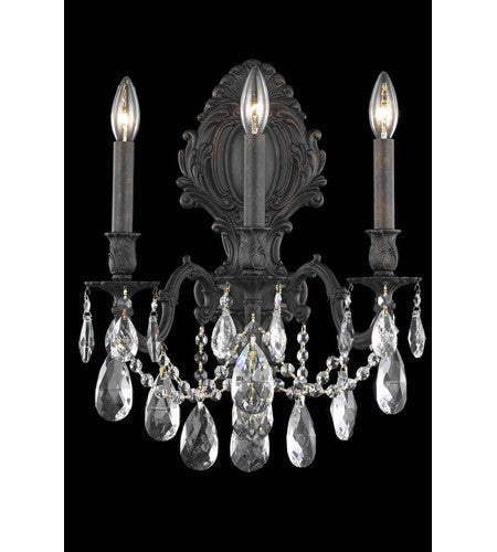 C121-8603W14DB/RC By Elegant Lighting Monarch Collection 3 Light Wall Sconce Dark Bronze Finish