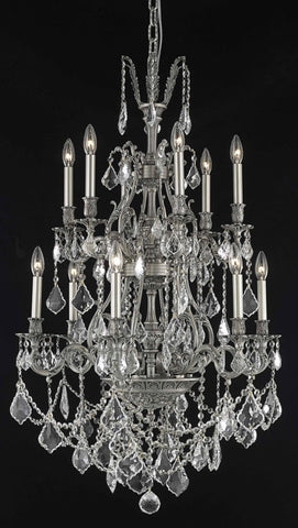 C121-9612D27PW/RC By Elegant Lighting Monarch Collection 12 Light Chandeliers Pewter Finish