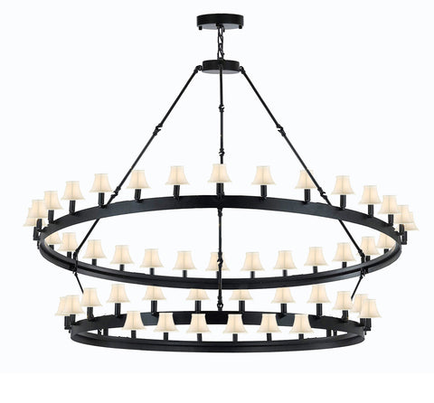 Wrought Iron Vintage Barn Metal Castile Chandelier Industrial Loft Rustic Lighting W 63" H 60" w/White Shades Great for The Living Room, Dining Room, Foyer and Entryway, Family Room, and More - G7-WHITESHADES/3428/54