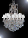 Maria Theresa Chandelier Dressed With Crystal H 50" W 37" With Shades Great For Large Foyer / Entryway Trimmed With Spectra (Tm) Crystal - Reliable Crystal Quality By Swarovski - Antique French Gold Color - G83-Sc/Whiteshade/Cg/2232/24+1Sw