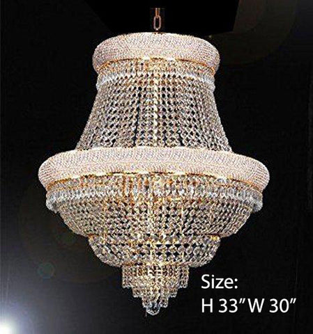 FRENCH EMPIRE CRYSTAL CHANDELIER CHANDELIERS DRESSED WITH SWAROVSKI CRYSTAL- H33" x W30" - Good for Dining Room Foyer Entryway Family Room Bedroom Living Room and More! - F93-B92/CG/448/21SW