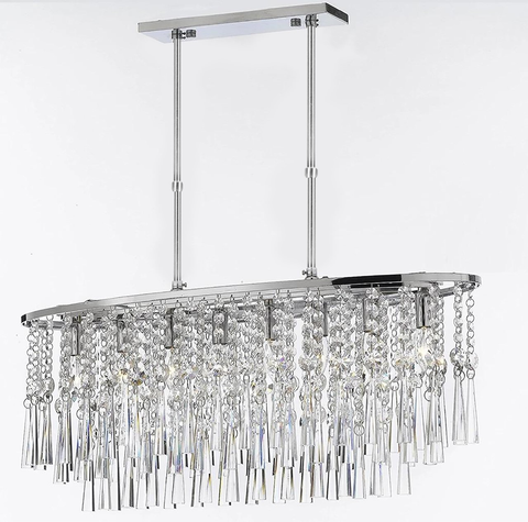 Modern Contemporary Chandelier "Rain Drop" Linear Chandeliers Lighting H 13" W 26" - Good for Dining Room, Foyer, Entryway, Family Room, Bedroom and More! - J10-26035/8