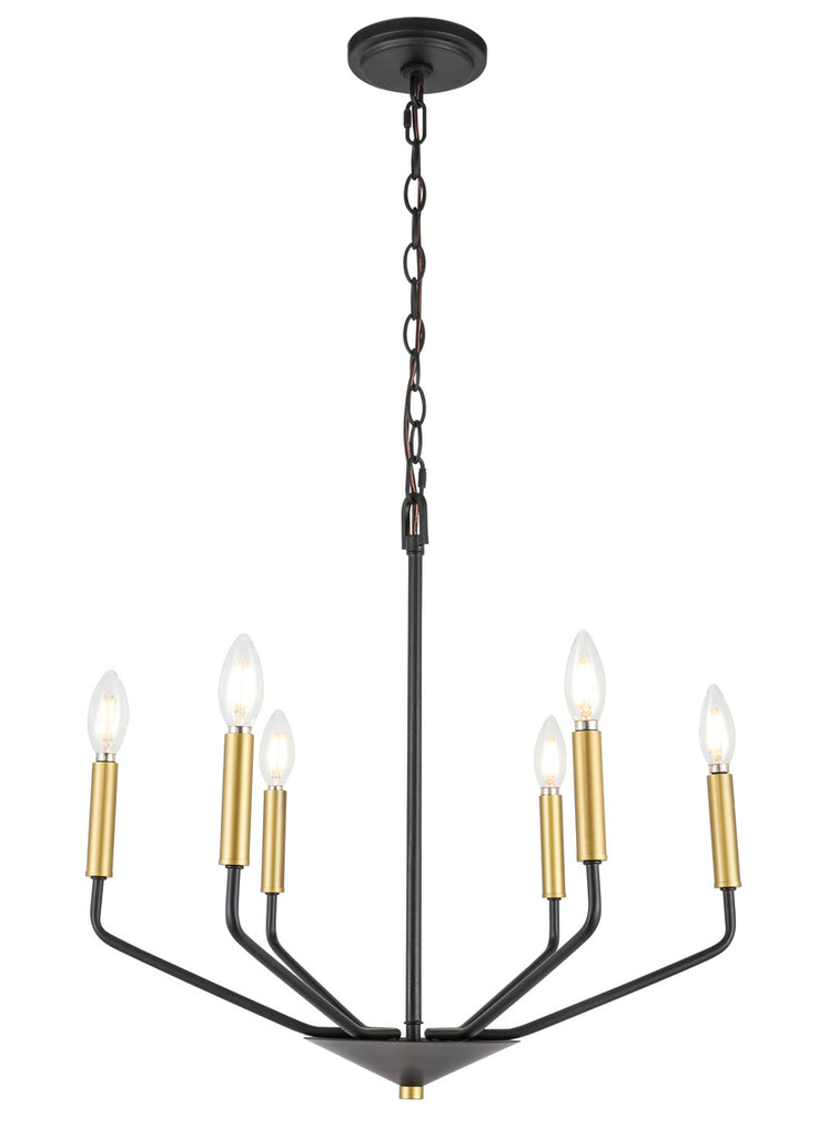 ZC121-LD8026D22BK - Living District: Enzo 6 light Black and Brass pendant