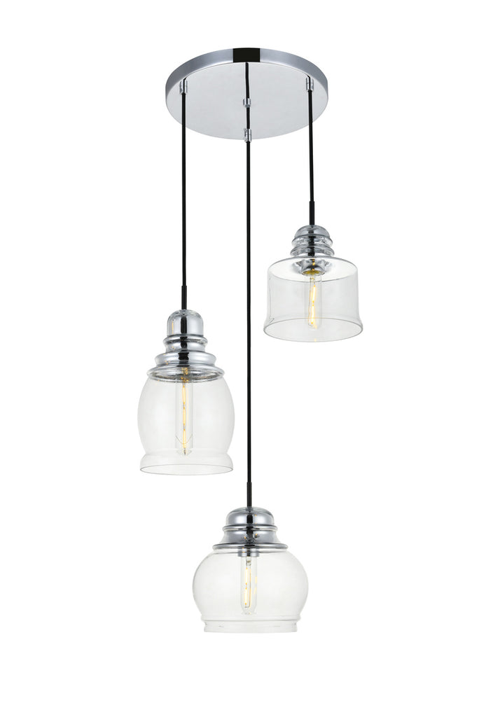 ZC121-LD2239C - Living District: Kenna 3 Lights Chrome Pendant With Clear Glass