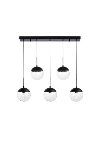 ZC121-LD6081BK - Living District: Eclipse 5 Lights Black Pendant With Clear Glass