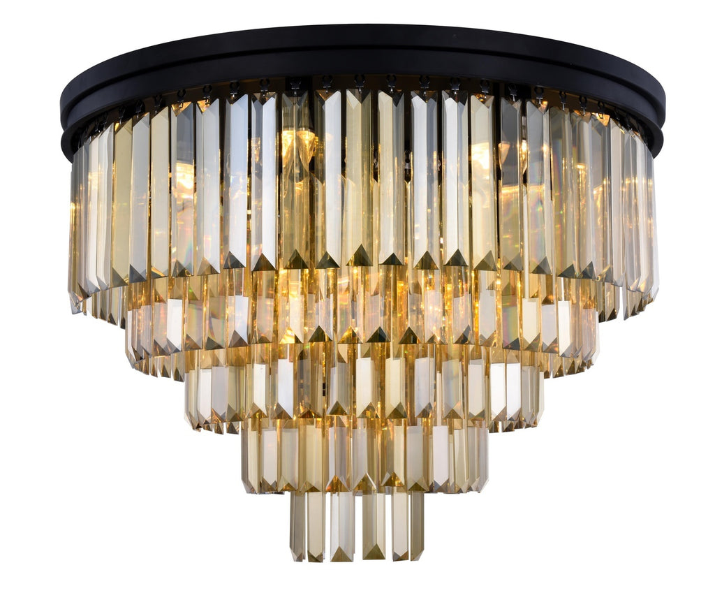 ZC121-1231F32MB-GT/RC - Urban Classic: Sydney 17 light Matte Black Flush Mount Golden Teak (Smoky) Royal Cut Crystal