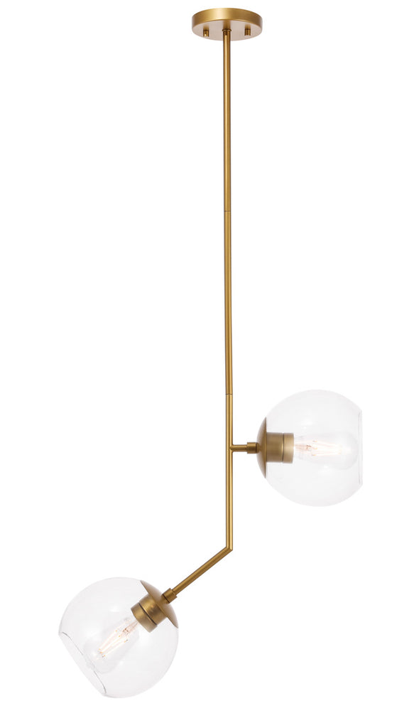 ZC121-LD8040D8BR - Living District: Ryland 2 light Brass and Clear glass pendant